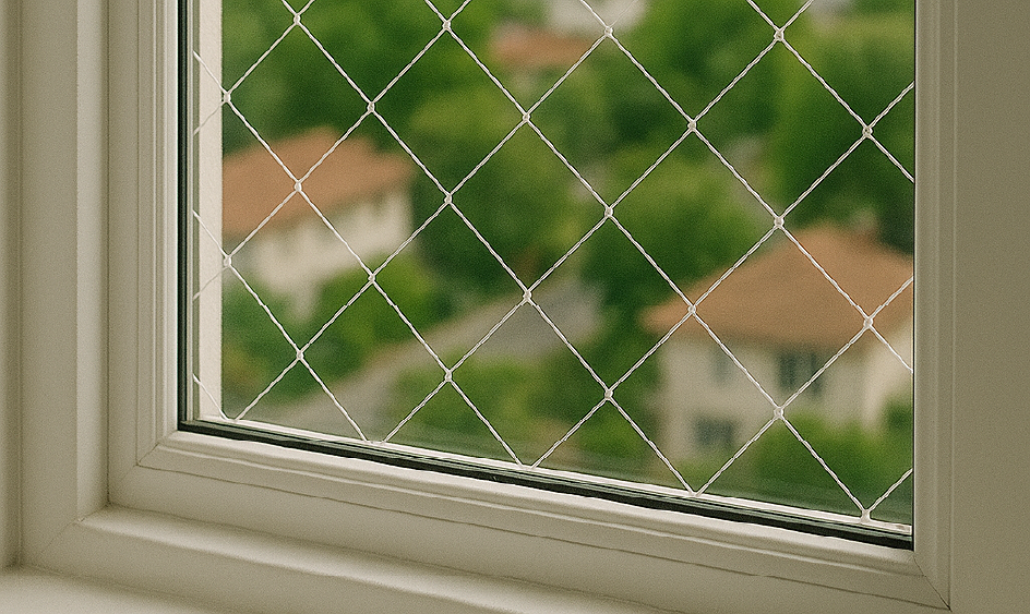 Mallas de seguridad instaladas en ventanas